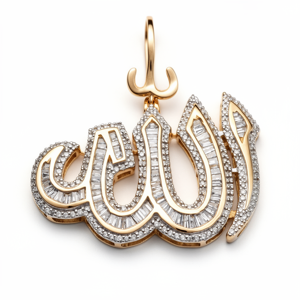 Pendentif Allah en Or serti de 1.60 ct de diamants
