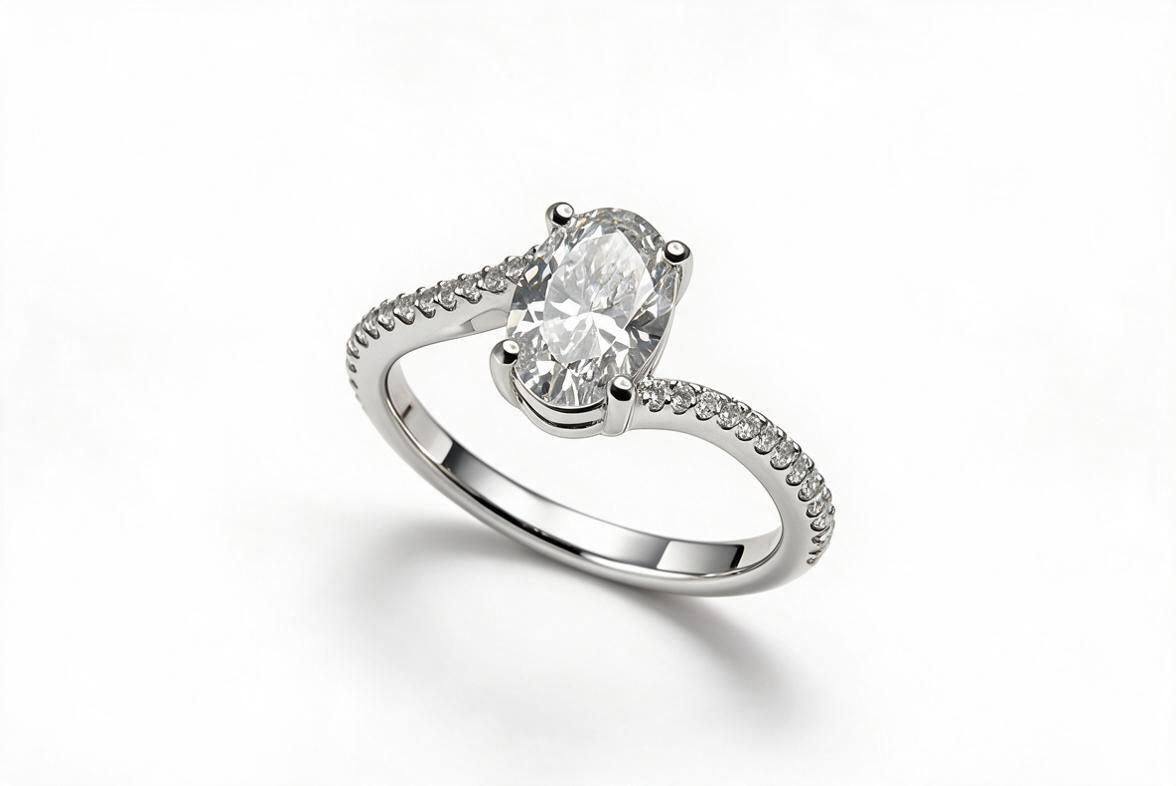 Bague de fiançailles ovale en Or sertie de 1.53ct de diamants LAB