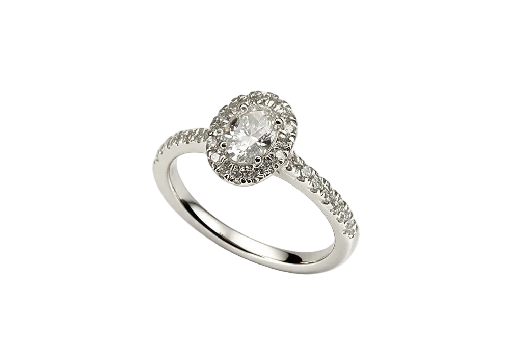 Bague ovale halo en or sertie de 0.86ct de diamants LAB