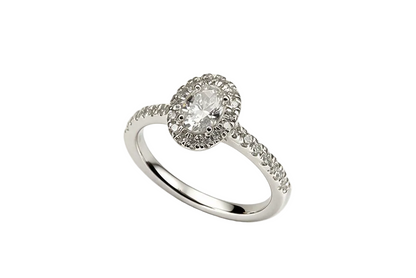 Bague ovale halo en or sertie de 0.86ct de diamants LAB