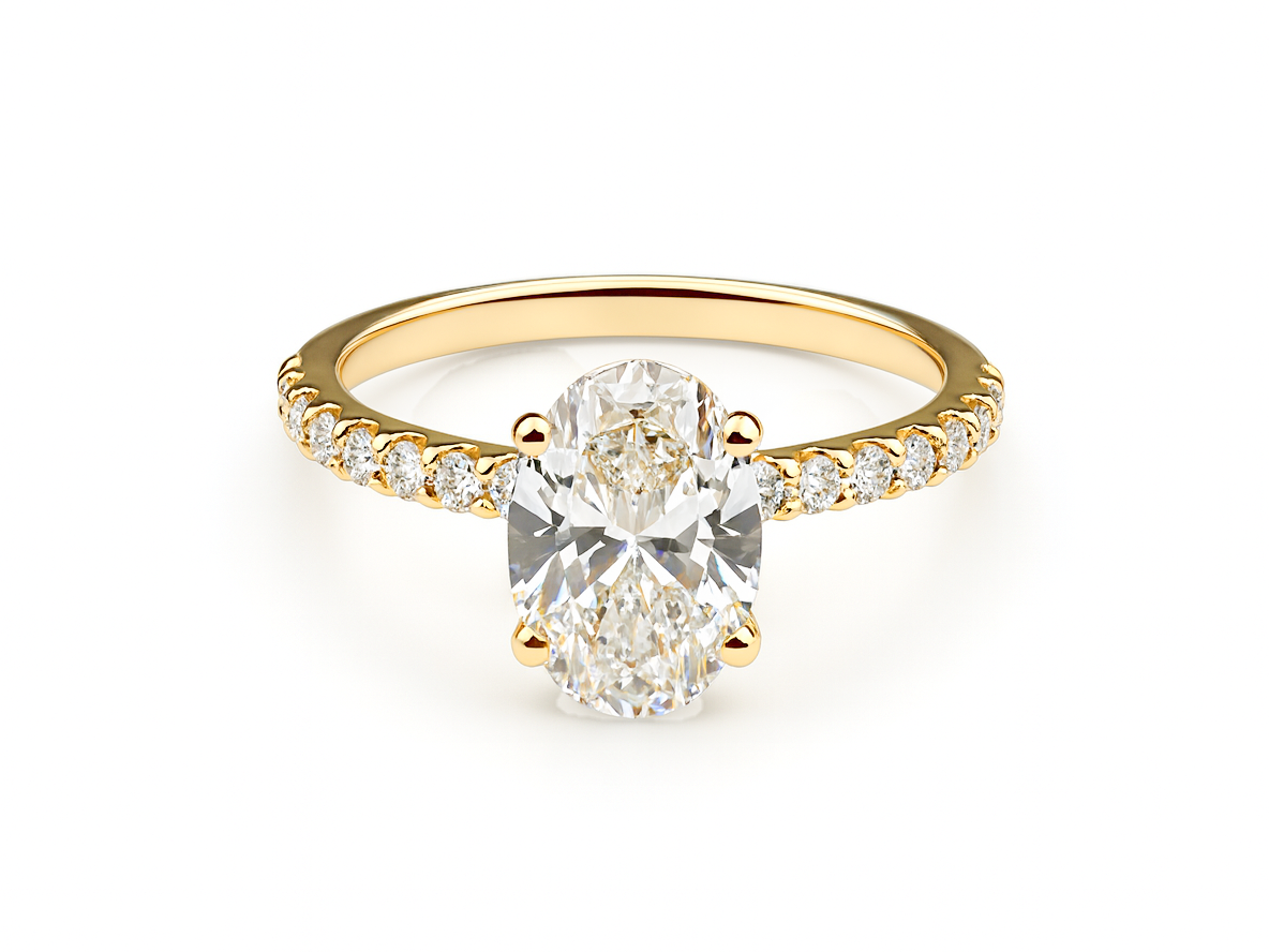 Oval Engagement Gold Ring & 1.89ct Diamonds