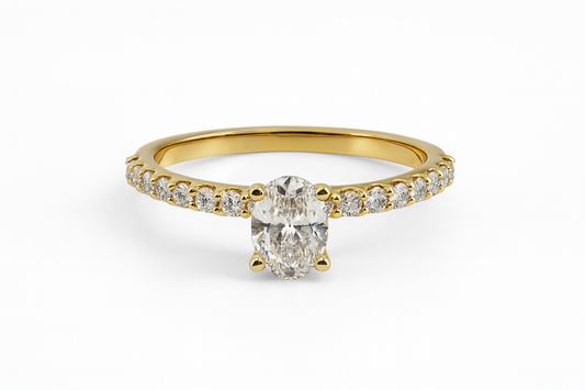 Oval Engagement Gold Ring & 0.88ct Diamonds