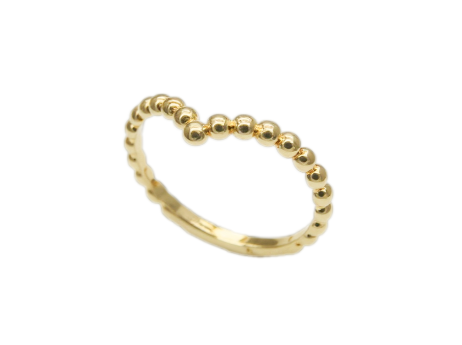 'V' Beaded Gold Ring