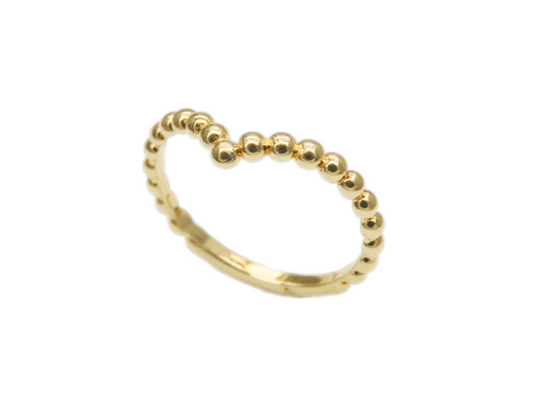 'V' Beaded Gold Ring