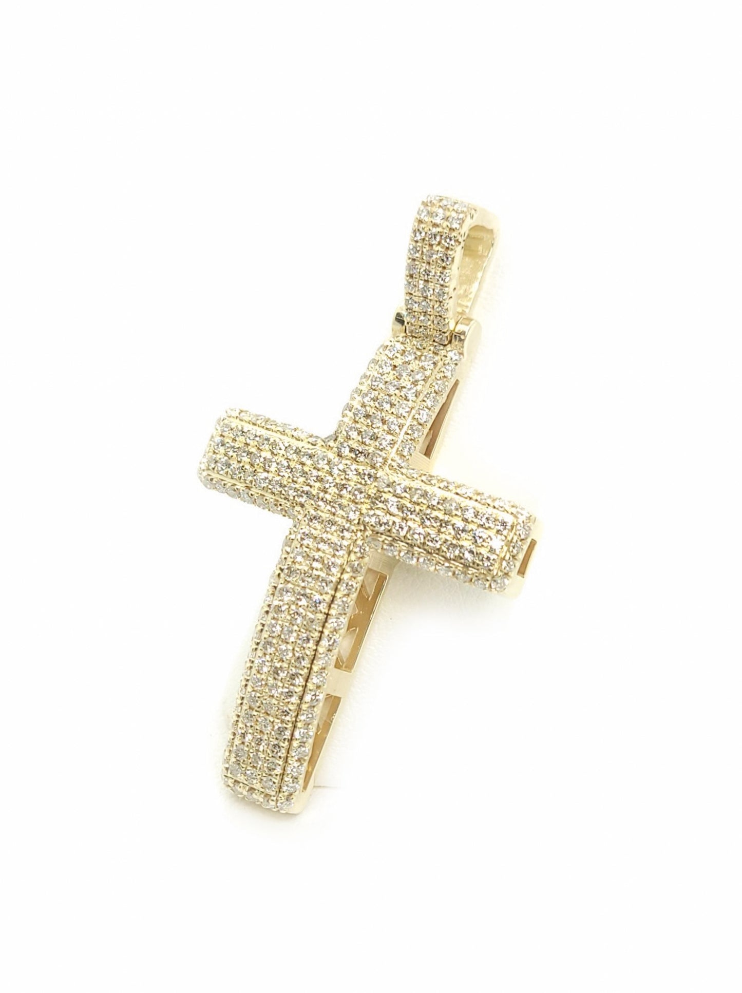 Iced Out Cross Gold Pendant & 3.10ct Diamonds