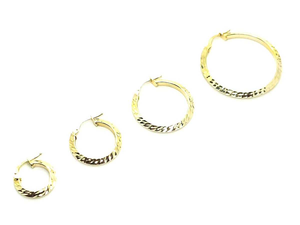 Pair of Gold Loops with Diamond Cut