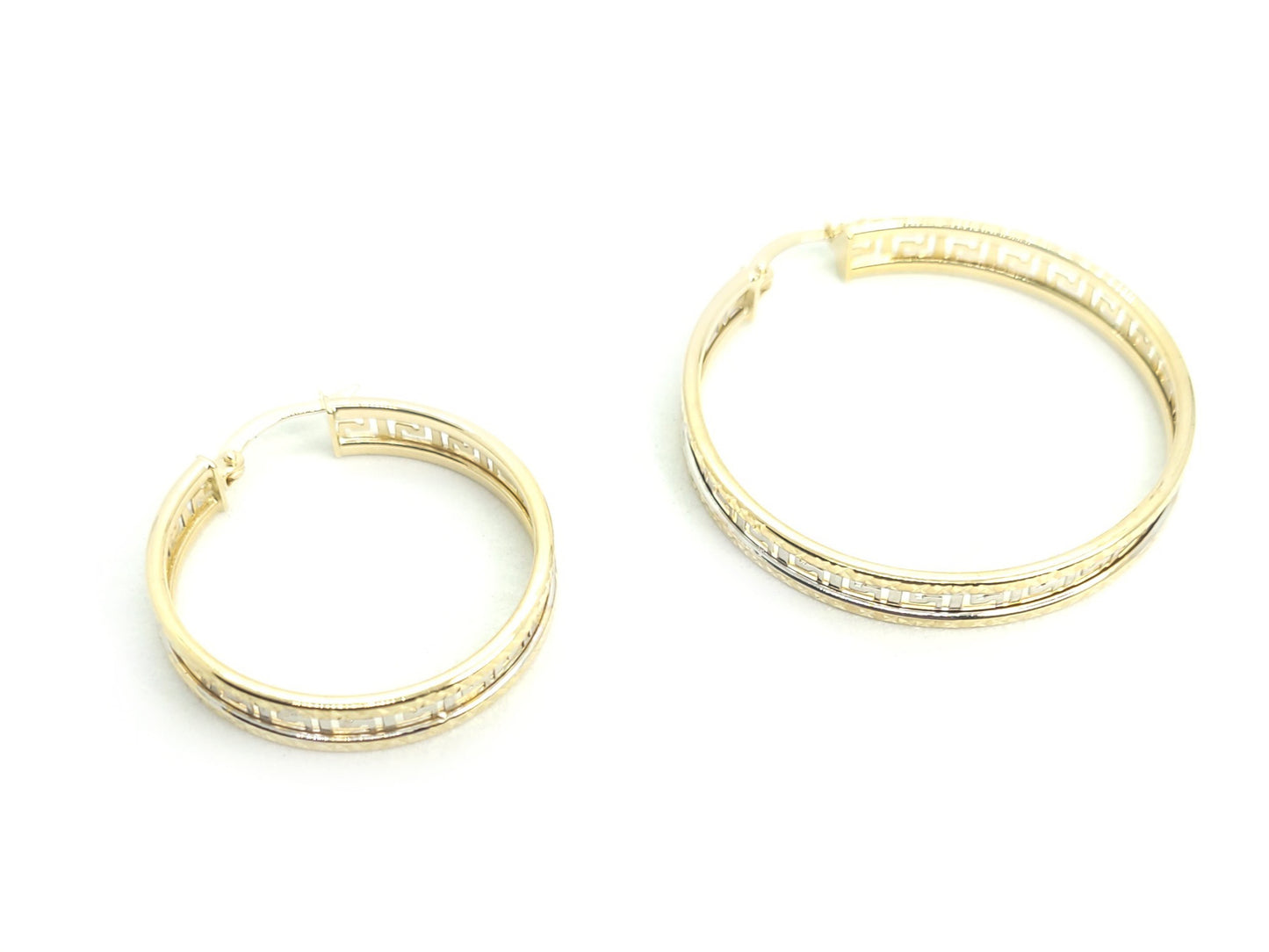 Pair of 2 Tone Gold Loops with Medusa Design