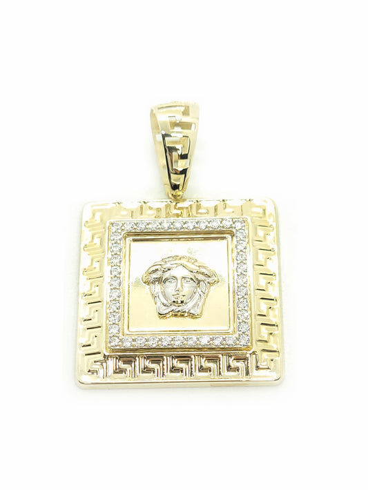 Square Gold Pendant with Medusa Design