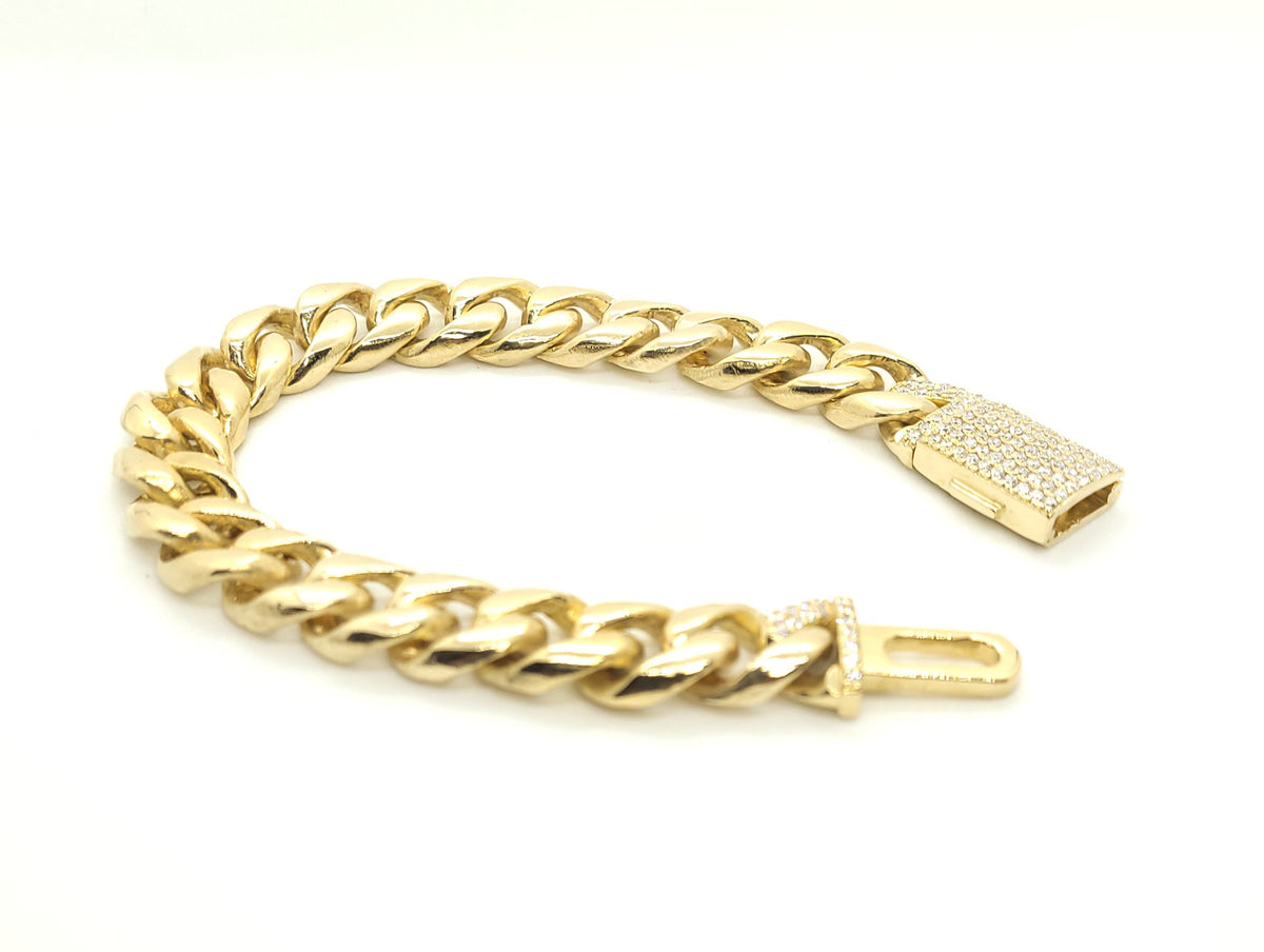 SOLID 18K Cuban Link Bracelet 12mm with Diamond Lock