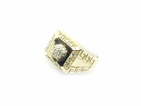 Square Bezel Gold Ring with Medusa Head