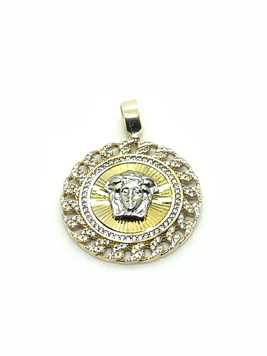 Round Cuban Gold Pendant with Medusa Head